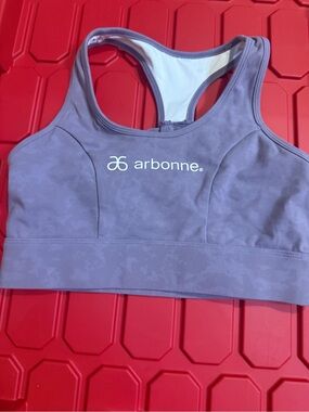 Arbonne Lavender and White Medium Support Workout Bra